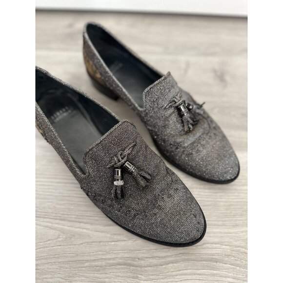 Stuart Weitzman Guything Pyrite Wingtip Tassels Nocturn Metallic Loafers Size 10 - Picture 2 of 12